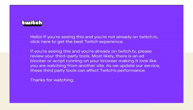Twitch embed purple screen error