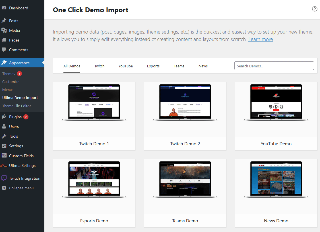 Gaming WordPress Theme - Twitch and Integration